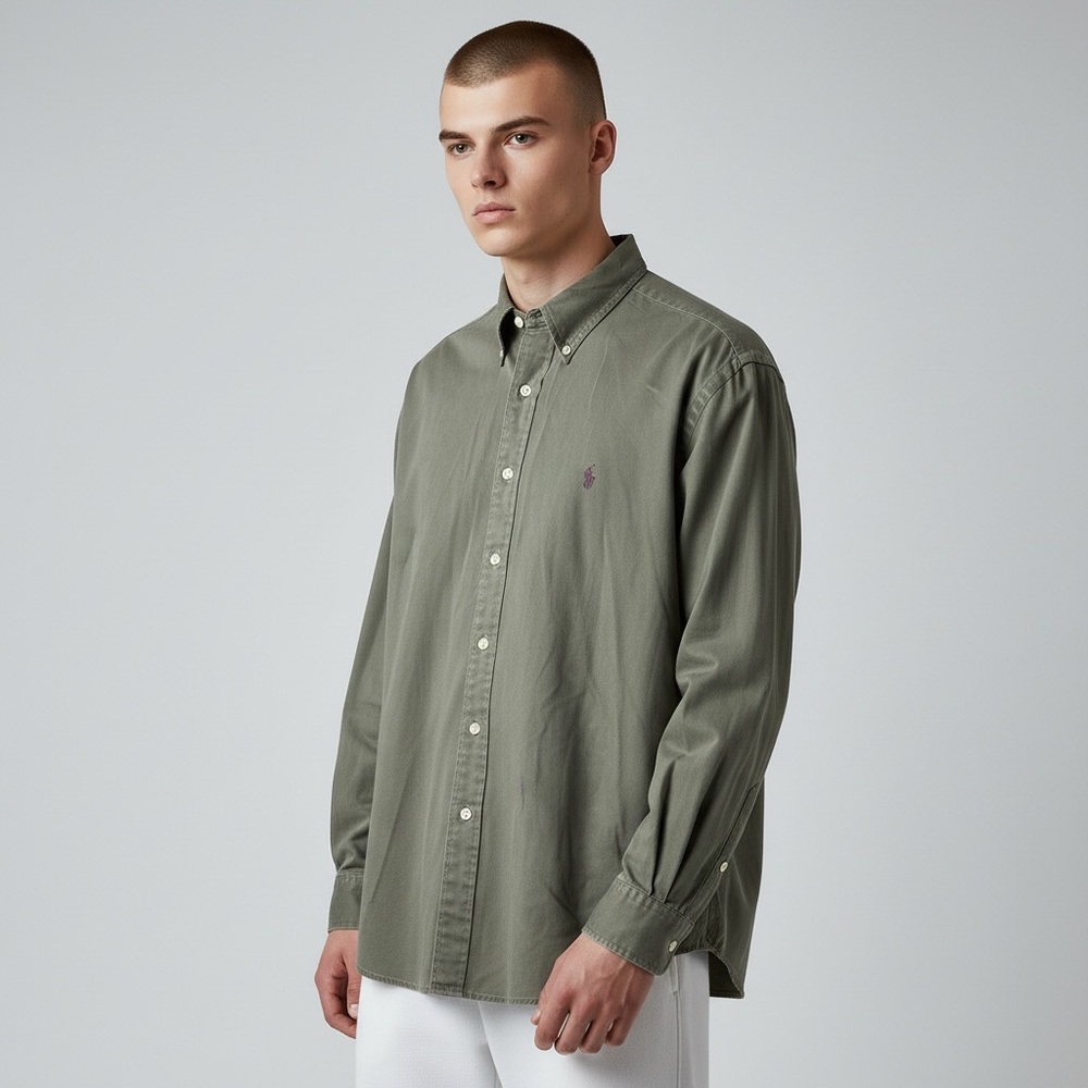 Ralph Lauren Blaire Button-Up Shirt Men’s L Green 100% Cotton Casual Long Sleeve